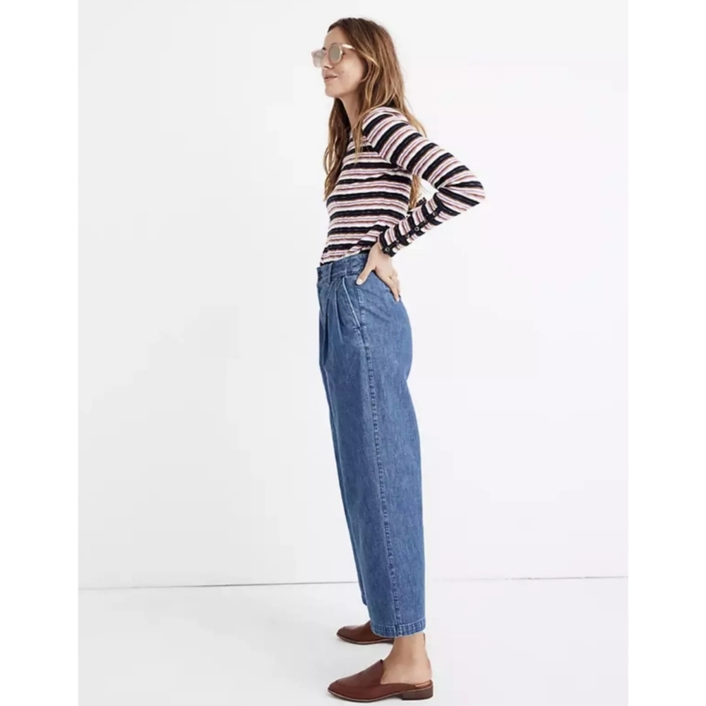 Madewell Jeans High Rise Wide Leg Cropped Pleated Front Denim Size 4 - Picture 5 of 16